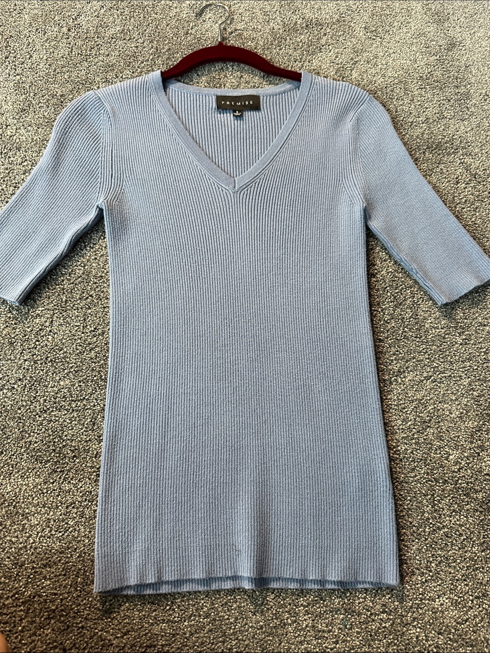Premise Periwinkle Ribbed V-Neck Short Sleeve Top